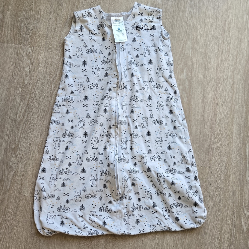 Halo‎ Kids Pajamas Sleep Sack - Gray with Bear And Bicycles Print